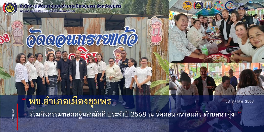 พช.เมืองชุมพร ร่วมกิจกรรมทอดกฐินสามัคคี ประจำปี 2568 ณ วัดดอนทรายแก้ว ตำบลนาทุ่ง