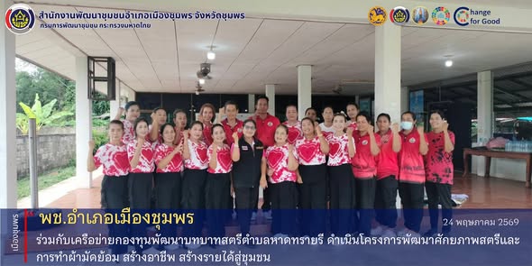 พช.เมืองชุมพร ร่วมกับเครือข่ายกองทุนพัฒนาบทบาทสตรีตำบลหาดทรายรี ดำเนินโครงการพัฒนาศักยภาพสตรีและการทำผ้ามัดย้อม สร้างอาชีพ สร้างรายได้สู่ชุมชน