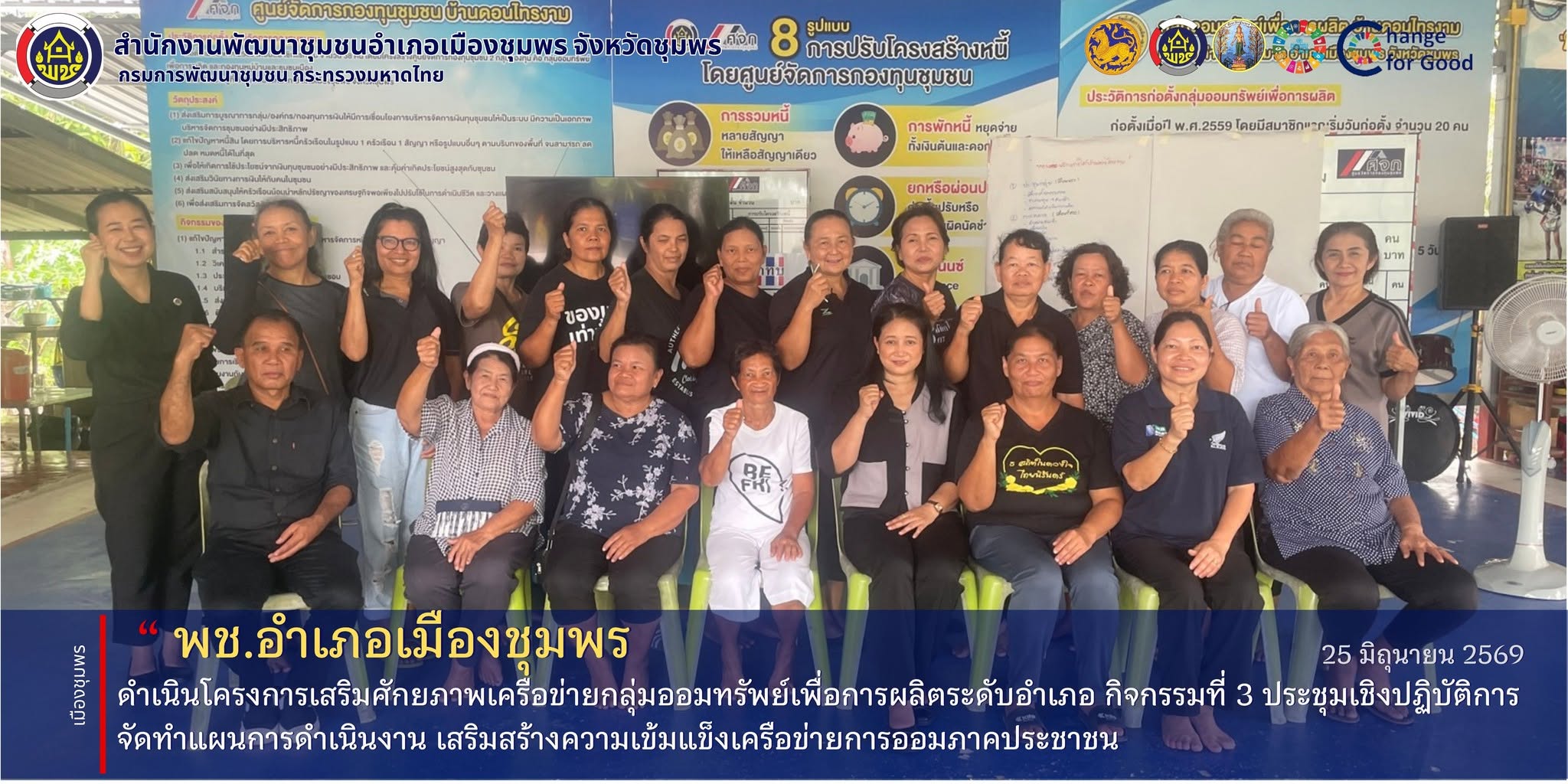 พช.เมืองชุมพร ดำเนินโครงการเสริมศักยภาพเครือข่ายกลุ่มออมทรัพย์เพื่อการผลิตระดับอำเภอ กิจกรรมที่ 3 ประชุมเชิงปฏิบัติการจัดทำแผนการดำเนินงาน