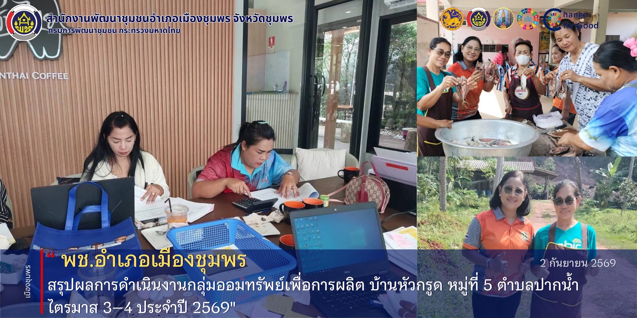 พช.เมืองชุมพร สรุปผลการดำเนินงานกลุ่มออมทรัพย์เพื่อการผลิต บ้านหัวกรูด หมู่ที่ 5 ตำบลปากน้ำ ไตรมาส 3–4 ประจำปี 2569