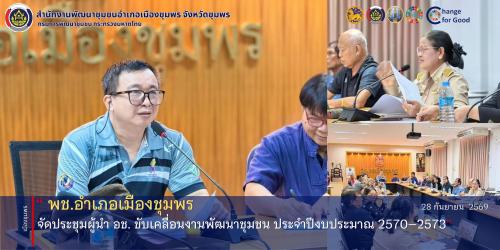 พช.เมืองชุมพร จัดประชุมผู้นำ อช. ขับเคลื่อนงานพัฒนาชุมชน ประจำปีงบประมาณ 2570–2573